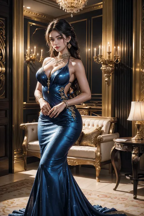 An extremely sexy and mature girl,Extremely beautiful and perfect Middle Eastern girl,Sexy mature royal sister,A girl with royal sister style,nobleRoyal sister temperament,alone,In a very luxurious lobby,palace hall,Antique style palace decoration,luxury d...