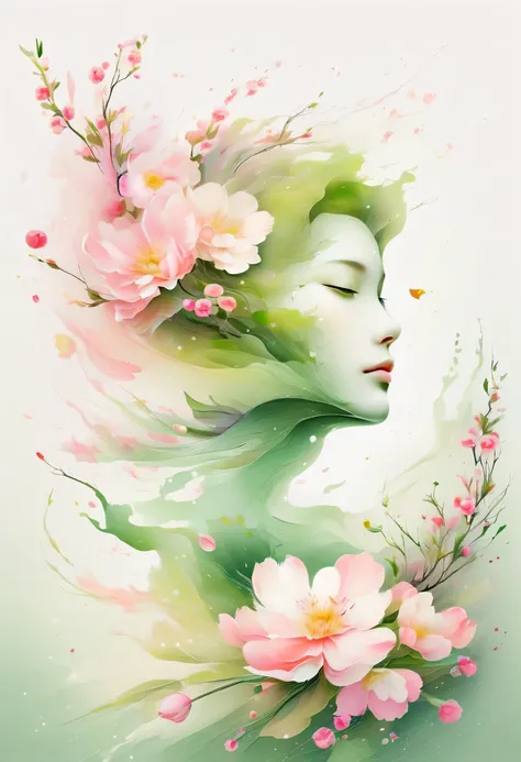 This watercolor flower painting presents an elegant and fresh visual effect。Wild flowers and peach blossoms intertwined in the fields，Forming the perfect combination of nature and romance。The screen is dominated by a white background，Highlight isolated wat...