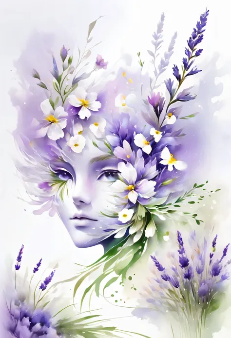 this watercolor flower painting presents an elegant and fresh visual effect。wildflower and lavender fields，forming the perfect c...