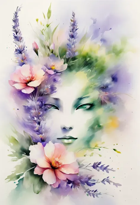 this watercolor flower painting presents an elegant and fresh visual effect。wildflower and lavender fields，forming the perfect c...