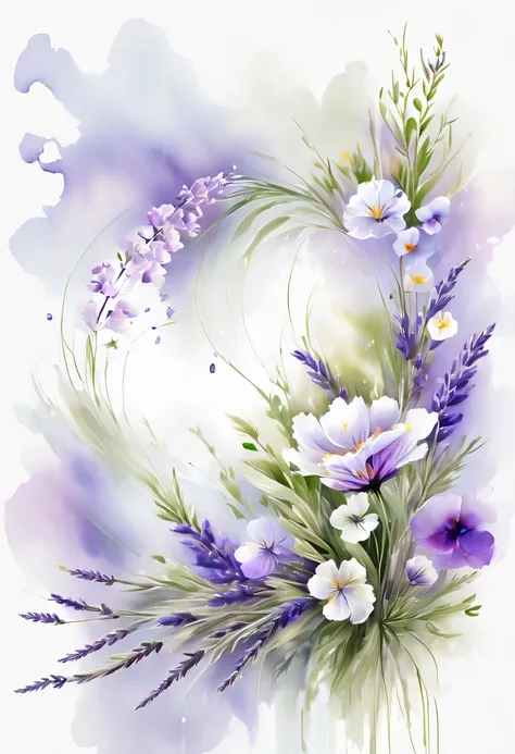 this watercolor flower painting presents an elegant and fresh visual effect。wildflower and lavender fields，forming the perfect c...