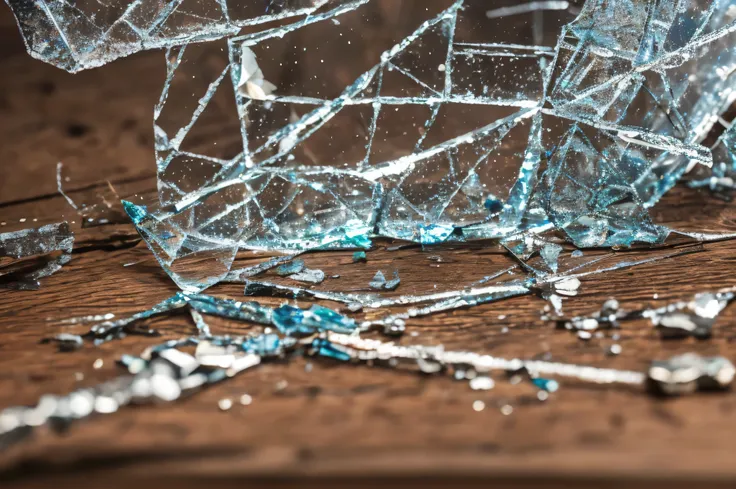 broken glass window,  realistic, sharp focus, depth of field, canon, dynamic lighting