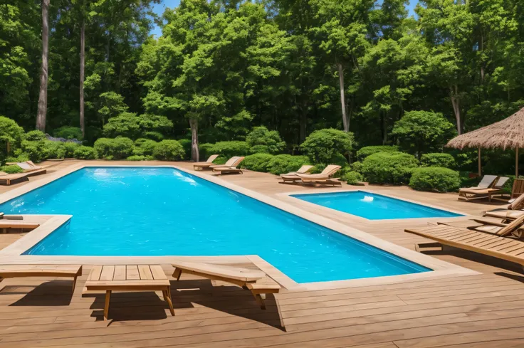 cozy swimming pool, realistic, sharp focus, depth of field, canon, dynamic lighting