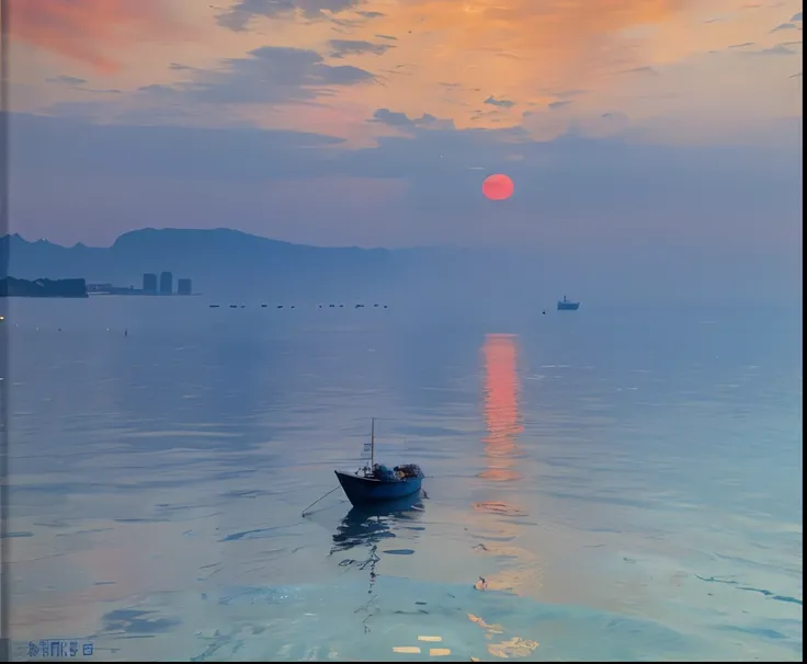 长时间曝光photography，获奖的photography，realistic，on waters with boats，sunset, ，stunning lighting, abstract， claude monet，abstract，photo...