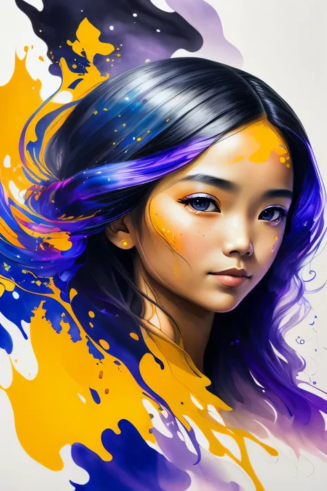 Beautiful colorful Indonesian girl: an 35-year-old giru, hijab oil painting, perfect face with soft skin and perfect face, blue yellow colors, light purple and violet additions, light red additions, intricate details, home screen, 8k resolution, masterpiec...