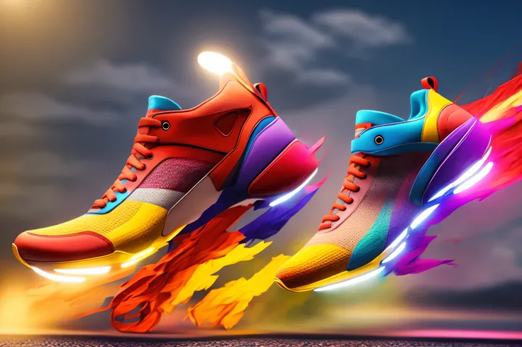 colorful shoes, realistic, sharp focus, canon, dynamic lighting