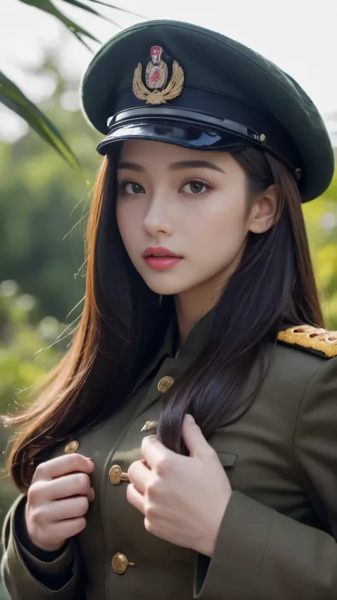 ((Best Quality, 8k, Masterpiece:1.3)), Focus:1.2, Perfect Body Beauty:1.4, Buttocks:1.2, ((Delicate Hair)), (Military Uniform:1.1), (Red Beret Army: 1.1), (Firearms: 1.1), (Soldier Uniform: 1.1), Military Coat: 1.1) Highly detailed face and skin texture, D...