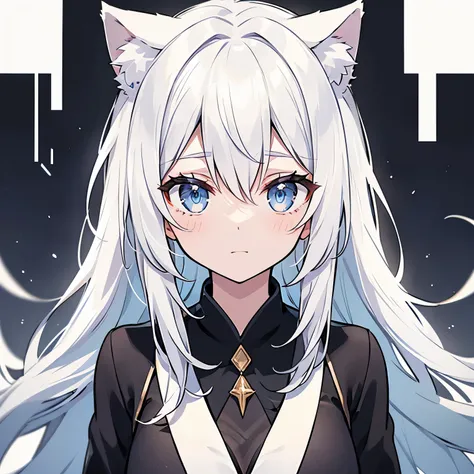 A girl with cat ears looks at the viewer, portrait, white hair