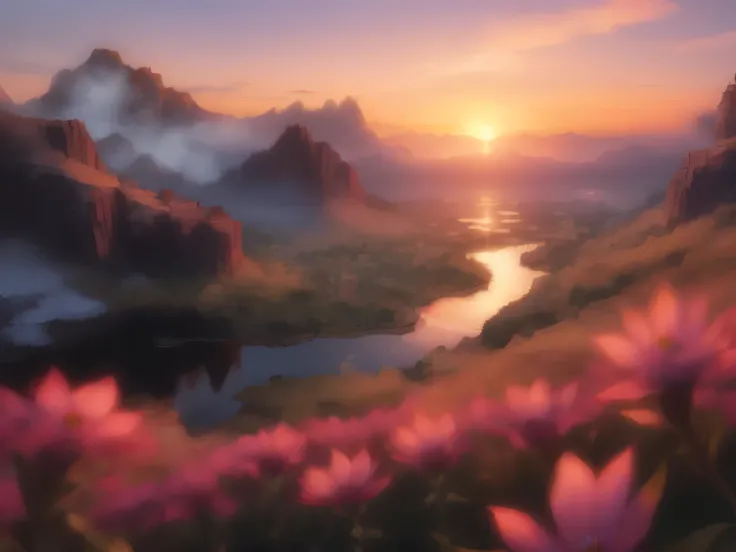 phoenix, skyrim. sunset. Horizontal Planes, crystals, flowers and plants