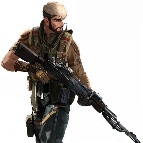 um close up de uma pessoa segurando um fuzil e um rifle, arte do personagem o contra, video personagem do jogo artilheiro, kane do comando & conquistar, personagem estelar, soldado, personagem masculino, mercenary, fritadeira barret, personagem do jogo, po...