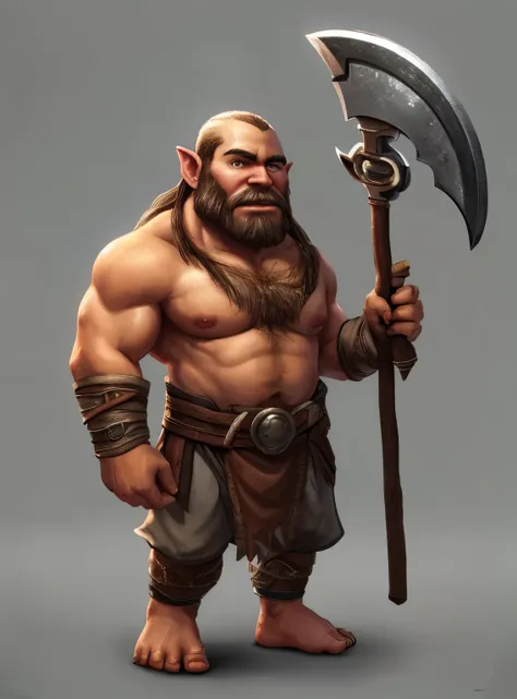 Male Dwarven apothecarist, carrying an double edge axe, steel vial at the belt, small chest near the feet, apotecarist background