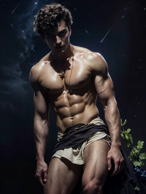 ((masterpiece)),((best quality)),8k, high detailed, ultra-detailed, Stylish Pose, real skin texture, dark lighting, 25 year-old Italian male model, hot male, (barechested:1.6), shirtless, handsome italian, cute looking, divine look, powerful light green ey...