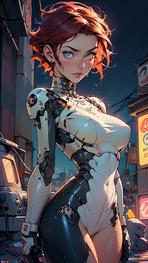 cyborg girl,(((1girl))),((cyborg girl with extremely cute and beautiful red hair)),

(huge breasts:1.4),saggy breasts,(((red short hair:1.35,absurdly short unkempt hair,colored inner hair,ear breathing,short hair))),((heterochromia:1.5, (red_eye and pink_w...