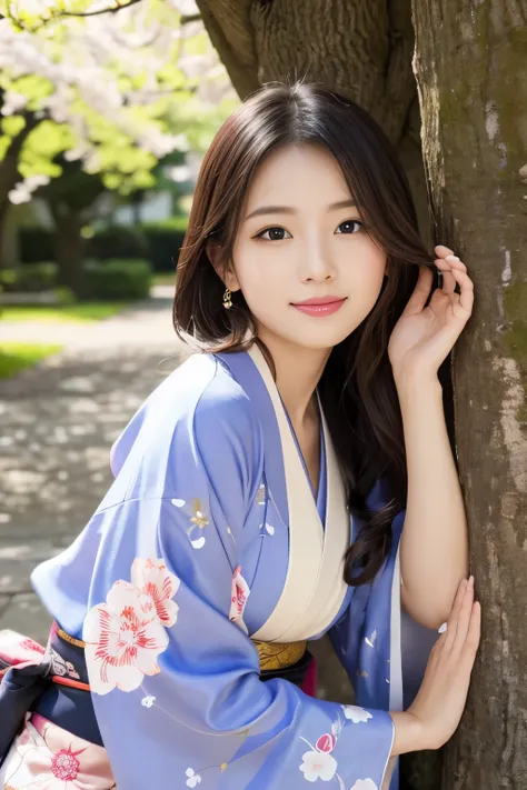 muste piece, best quality, 8K、(Golden Ratio Face、balanced eyes、very gentle eyelids)、double eyelid、beautiful nose、shy smile、lip gloss 、Very beautiful girl、Beautiful girl solo like a model、See photographer、Kimono with intricate patterns and traditional desig...