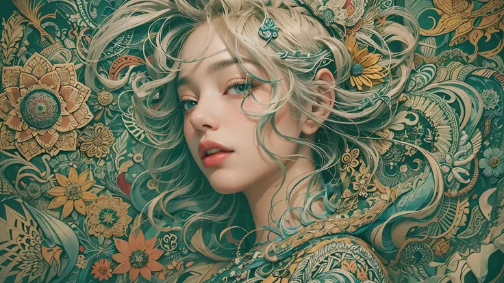 official art, unity 8k wallpaper, ultra detailed, beautiful and aesthetic, SOLO, 1 girl, masterpiece, best quality, (zentangle, mandala, tangle, entangle), (ecstasy of flower:1.2), dynamic angle, cowboyshot, the most beautiful form of chaos, elegant, a bru...