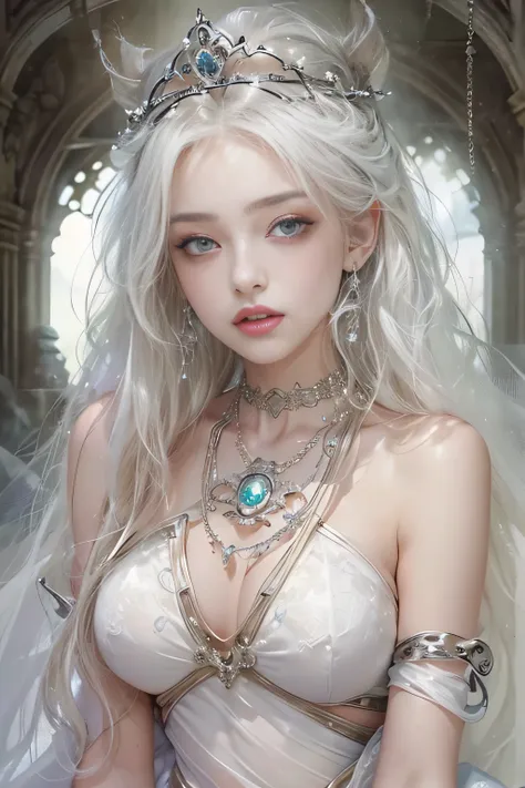 ((masterpiece:1.4)、(highest quality:1.4)、(realistic:1.7))、Written by Luis Royo（Written by Luis Royo）Surreal portrait of a beautiful girl、super beautiful girl、((1 girl:1.4))、Radiant natural skin texture、(The Queens Gorgeous Costume)、((Sheer off-the-shoulder...