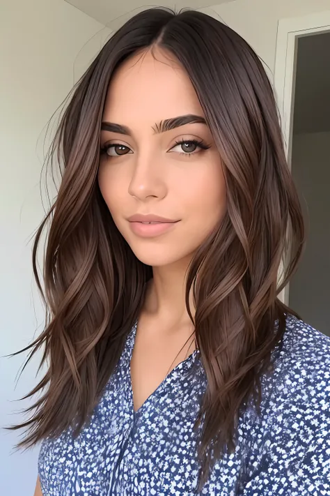 Morena, cabelo longo, estilo social