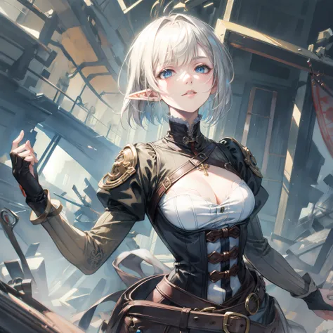 (masterpiece )), (top quality), (best quality), ((ultra-detailed, 8k quality)), volumetric lighting, cinematic lighting,
BREAK,
ultra detailed portrait of Elf girl, high quality cell shaded illustration in steampunk style by Yoji Shinkawa, steampunk_cost...