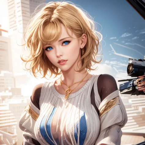 blond woman with blue eyes and a white dress posing for a picture, with short hair, soft portrait shot 8 k, ig model | artgerm, artwork in the style of guweiz, 8k portrait render, photorealistic anime girl render, karol bak uhd, trending on cgstation, rend...