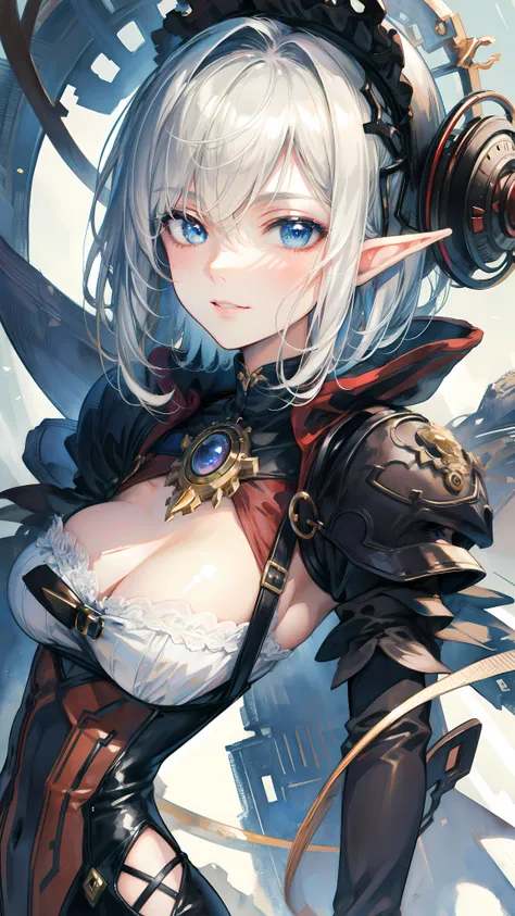 (masterpiece )), (top quality), (best quality), ((ultra-detailed, 8k quality)), volumetric lighting, cinematic lighting, 
BREAK, 
ultra detailed portrait of Elf girl, high quality cell shaded illustration in steampunk style by Yoji Shinkawa, steampunk_cost...