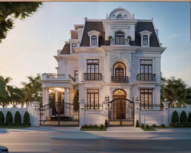 masterpiece,best quality, 8k uhd, a close up of a drawing of a house with a gate, highly detailed architecture, highly detailed - n 4, hihgly detailed, frontview, inter dimensional villa, an extremely detailed building, 3d highly detailed, 3 d highly detai...