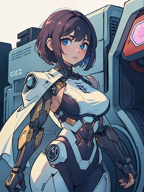 1girl, cyborg, big breasts, short hair, muscular