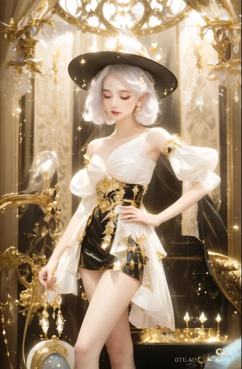 real person，close-up of a woman wearing a skirt and hat, fantasy costumes, dress up in dreamy formal attire, fantasy style cloth...