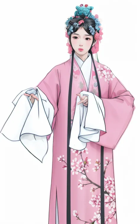 One in a pink dress、Close-up of man wearing flower hat, Haruno Sakura, Flowing cherry blossom colored silk, flowing hair and gown, wearing chinese clothes, Wearing flowing robes, palace ， A girl wearing Hanfu, Wear long, flowing clothes, Light and colored ...