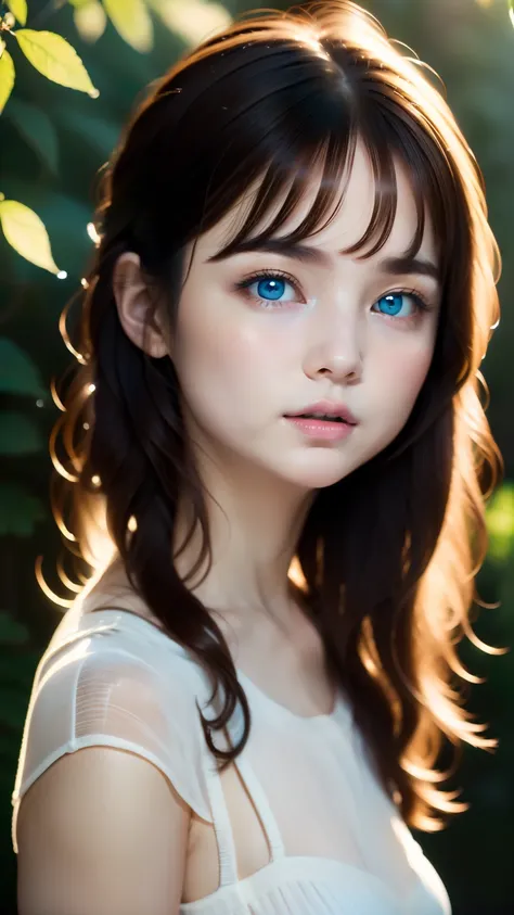 blurred background、anatomy、russian２０talented woman、small face、detailed beautiful eyes、plump lips、detailed eyes and face、turquois...