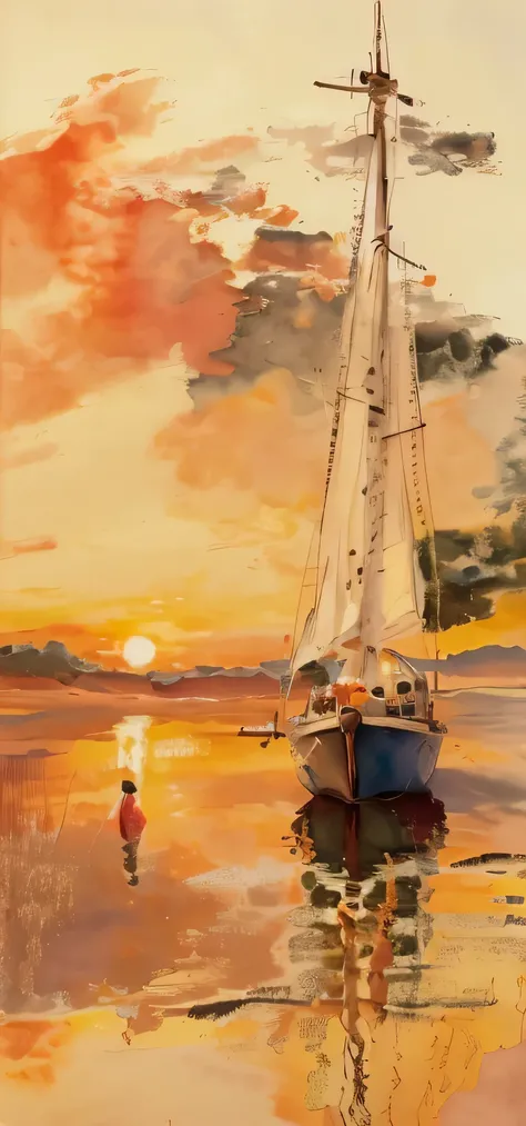 painting of a yacht in the water at sunset, Works inspired by Michael Flor, Afremov leonid, oil painting, oil painting, yacht, All prima oil paintings, glaze oil painting, By John Lowry Morrison, luminescent oil painting, oil on canvas, Afremov, Impression...