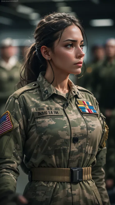 best quality,4k,8k,highres,masterpiece:1.2,ultra-detailed,realistic:1.37,powerful scene,military setting,immaculate details,strong and confident expression,determined eyes,sharp focus,detailed uniform,professional,serious atmosphere,stern look,strategic pl...