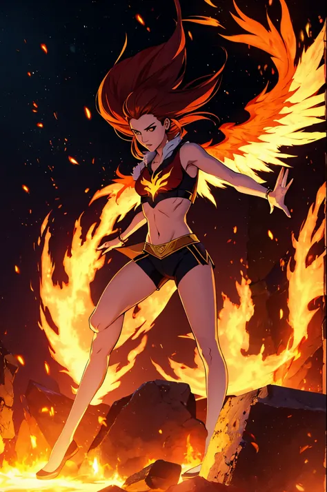 full body, phoenix girl, midriff