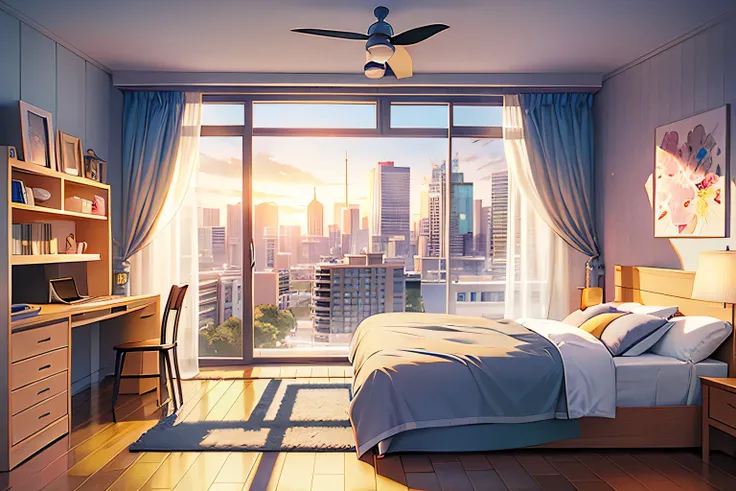 anime bedroom with a bed, desk, and a window, anime background art, anime scenery, anime background, anime art wallpaper 4k, anime art wallpaper 4 k, anime. soft lighting, beautiful anime scenery, anime art wallpaper 8 k, beautiful anime scene, 4k anime wa...