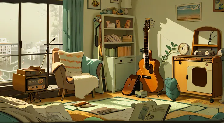 winter, cozy room, guitar stands along the wall