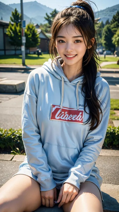 highest quality, masterpiece, ultra high resolution, (realistic:1.4), (close portrait) RAW photo, 1 girl, high school girl, (((Larger hoodie))),((wearing a hood)), ((spoiled face)),masterpiece, realistic pictures, japanese pictures, fuji negative film, sat...