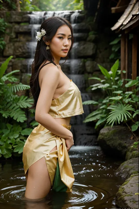 in this captivating scene, picture a 25-year-old thai woman with a fair complexion and exquisite beauty. she is adorned in a sul...