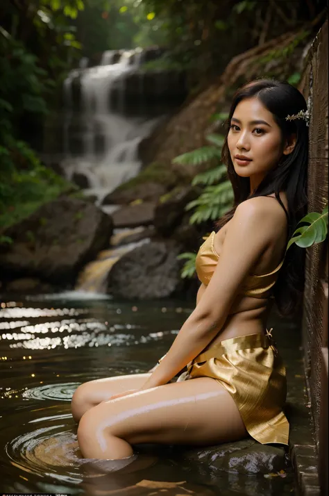 in this captivating scene, picture a 27-year-old thai woman with a fair complexion and exquisite beauty. she is adorned in a sul...