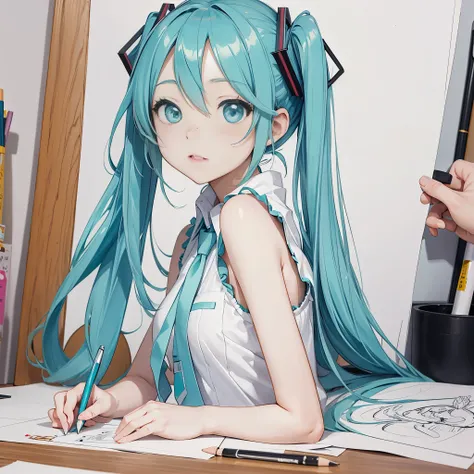 Hatsune Miku、One Girl、sketch、pencil drawing、drawing