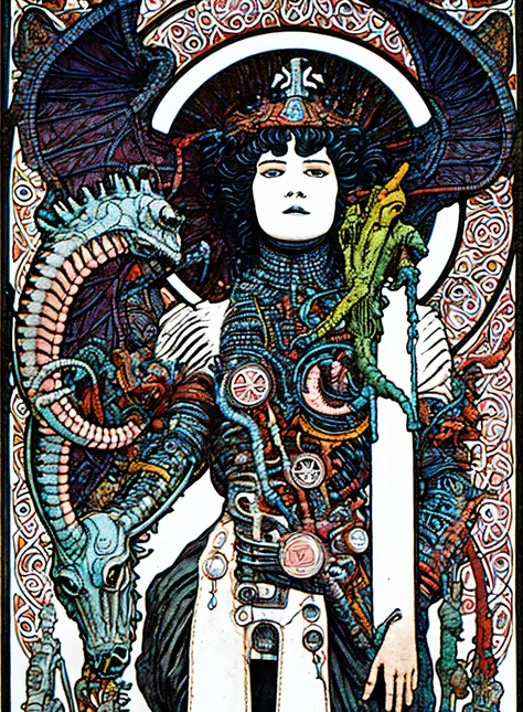 a masterpiece, hnsrdlf style, hr giger sexy necrotic burlesque woman with intricate biomechanical detail, bat wings eyes, cherub...