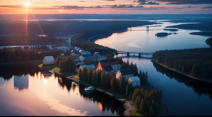 Karelia in Sweden with sunset、Seen from directly above