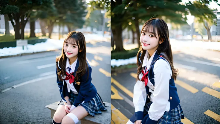 cute high school girl, 18-year-old, Wearing a miniskirt uniform、The season is winter