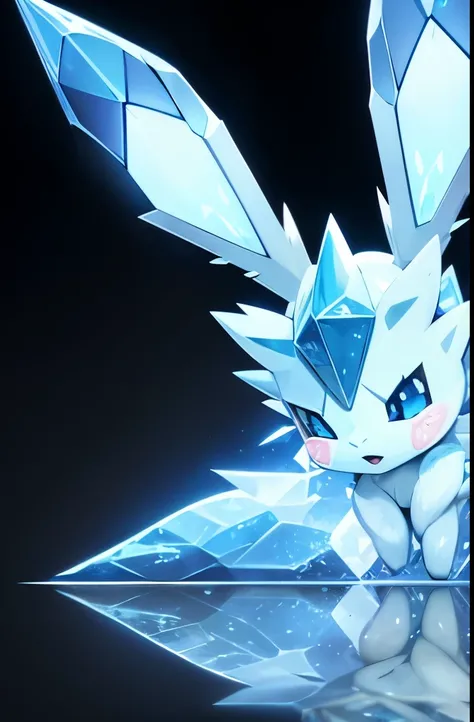 ((a Glaceon pokemon)), (ice and frezon attributes), ((frontal face)), ((round eyes)), small and cute, (bright and clear eye), Cute little animals Furry, anime, contemporary art, ice fog around ,anime style, depth of field, cinematic lighting, god rays, ray...