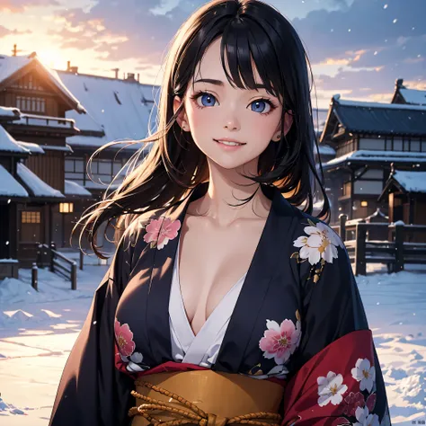 (Super beautiful woman in kimono)、((highest quality、8K masterpiece:1.3))、sharp focus:1.2、(super beautiful face:1.0)、(shiny skin:1.0)、realistic pictures、black hair、video writing、High resolution eyes and face、video writing、japanese actress、from the front、Med...