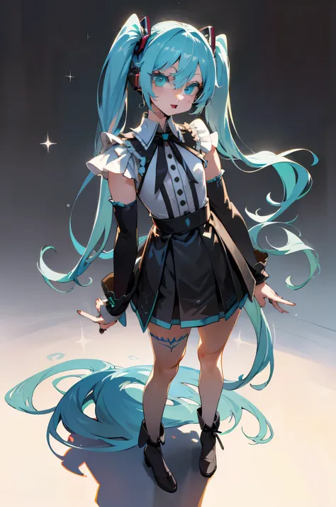 (((body art style))), (((1 girl))), (((dead, singing voice, miku hatsune dead))), (((long hair, double ponytail hair))), ((cyan ...