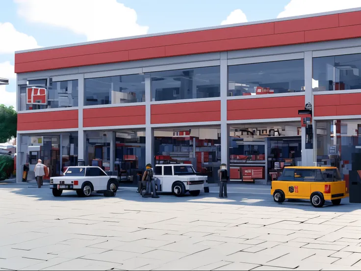 cars parked in front of a loja with a red and white facade, loja, photo for a loja, por samuel silva, lojas, red building, lojas...