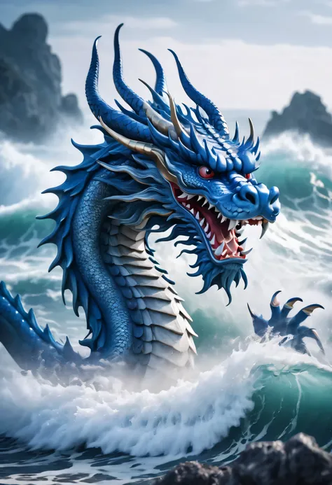 cinematic photo,ancient chinese mythological style,blue oriental dragon,close up,surrealism,sharp shot,cinematic,the background ...