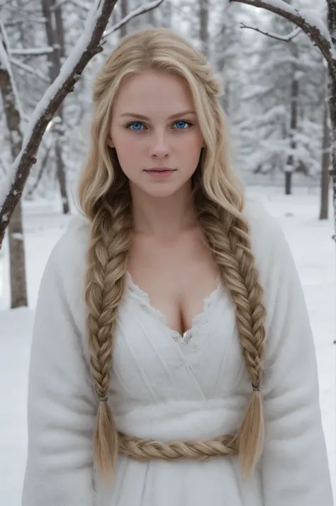 (realistic:1.2), analog photography style, scandinavian warrior woman, fantastic snowy setting, braided blonde hair, whole body,...