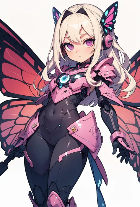 (detailed illustrations,Very detailed and precise drawing,Delicate drawn lines with tempo,Realistic texture expression),[color traced main line],[labo],[[HENTAI]] ANIME (CYBERGirl anime Beauty 13 years old Cyborg[wavy hair (platinum blonde)]),([Butterfly w...