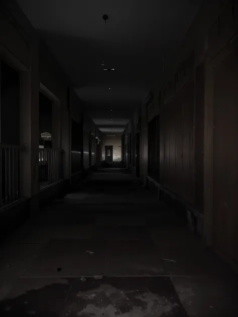 dark and scary hall with dark lights in abundan area hing dark empty spaces and broken doors