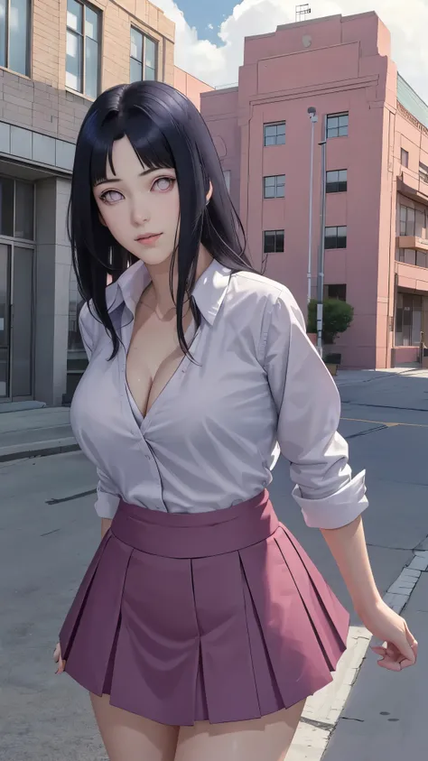 tmasterpiece， hyouka（Boruto），Large breasts，cleavage， 1girll， 独奏， younger female， （（（（High School Uniforms））））， （high-school）， exteriors， looking at viewert， mostly cloudy sky， perfect compositions， Detailed lips， School buildings，， beauitful face， Body sup...